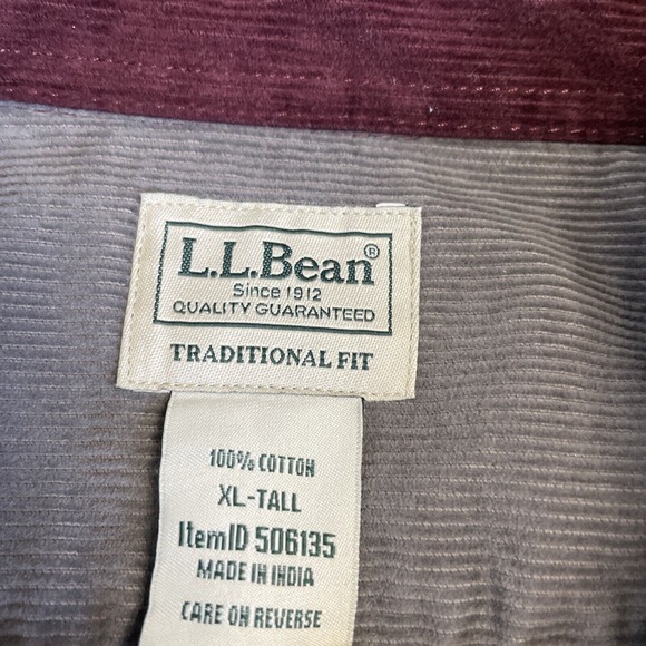L.L. Bean Traditional Fit Corduroy Button Up Shirt Jacket Men's XL Tall Maroon - Picture 5 of 5